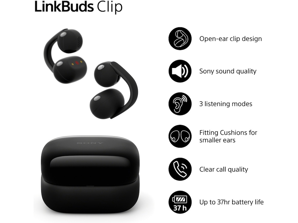 Sony LinkBuds Clip åbne øretelefoner (sort) Høretelefoner