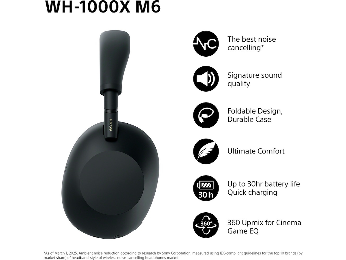 Sony WH-1000XM6 trådløse hovedtelefoner, over-ear (sort) + WF-510 ørepropper Høretelefoner