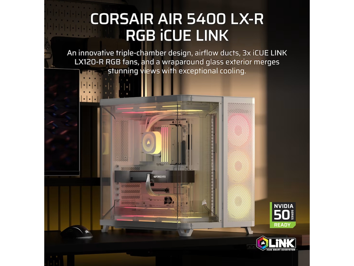 Corsair AIR 5400 LX-R RGB iCUE LINK Triple Chamber Mid Tower (hvid) Midi Tower