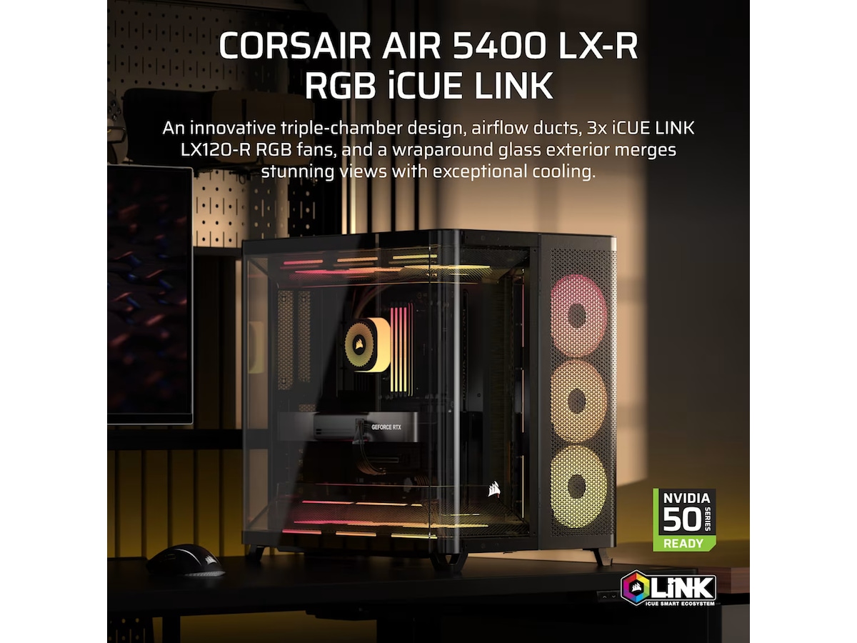 Corsair AIR 5400 LX-R RGB iCUE LINK Triple Chamber Mid Tower (sort