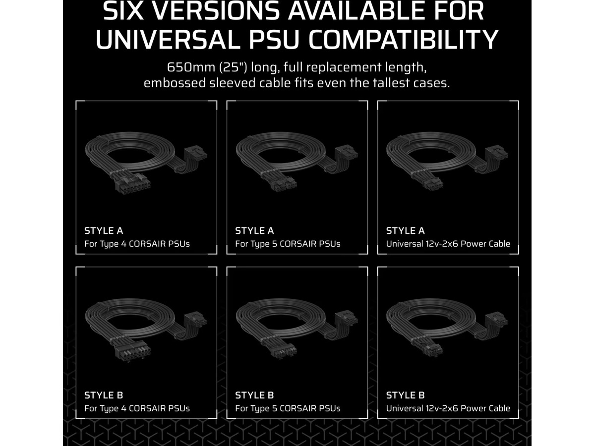 Corsair Type 5 PSU 90° 12V-2x6 Stil B Kabel Tilbehør