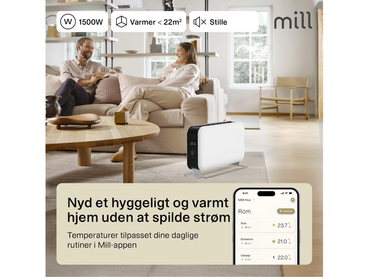 Mill Max WiFi gulvovn 1500W (hvid) Radiatorer