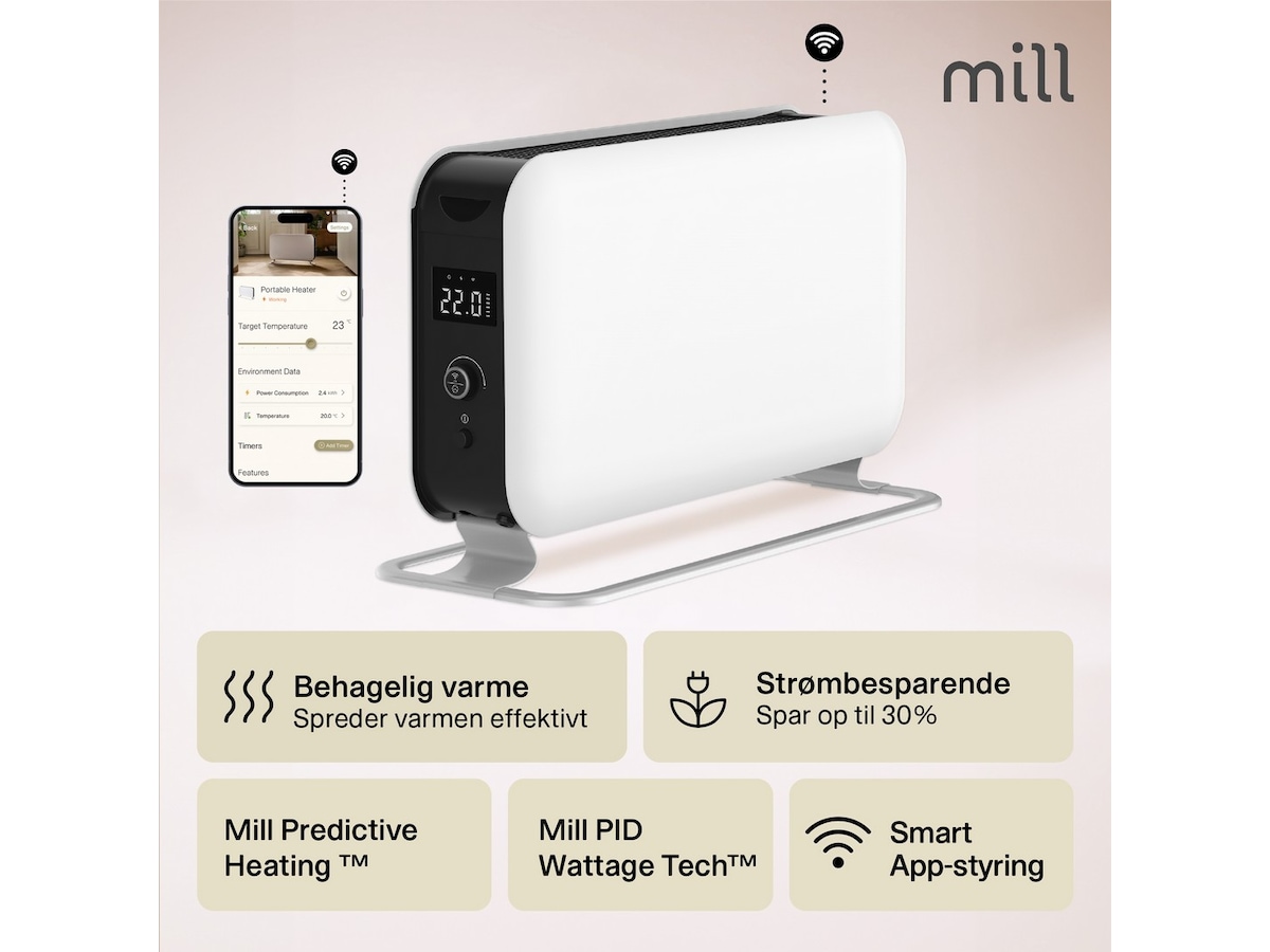 Mill Max WiFi gulvovn 1500W (hvid) Radiatorer