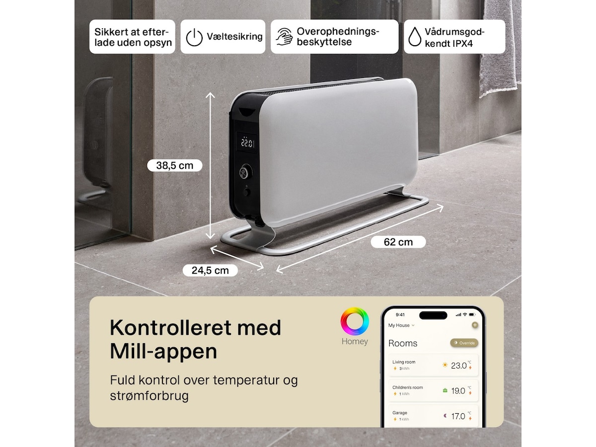 Mill Max WiFi gulvovn 1500W (hvid) Radiatorer