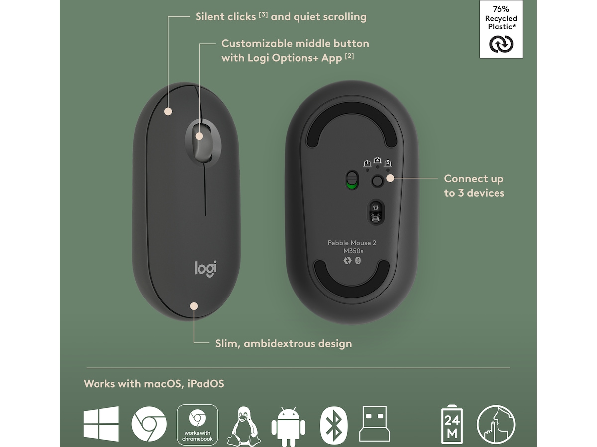 Pebble 2 Combo (sort) Mus & keyboards -kombinasjonspakker