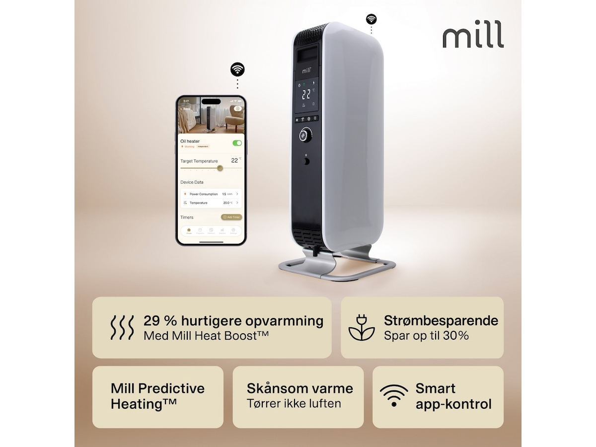Mill Gentle Air WiFi olieovn 1500W (hvid) Radiatorer
