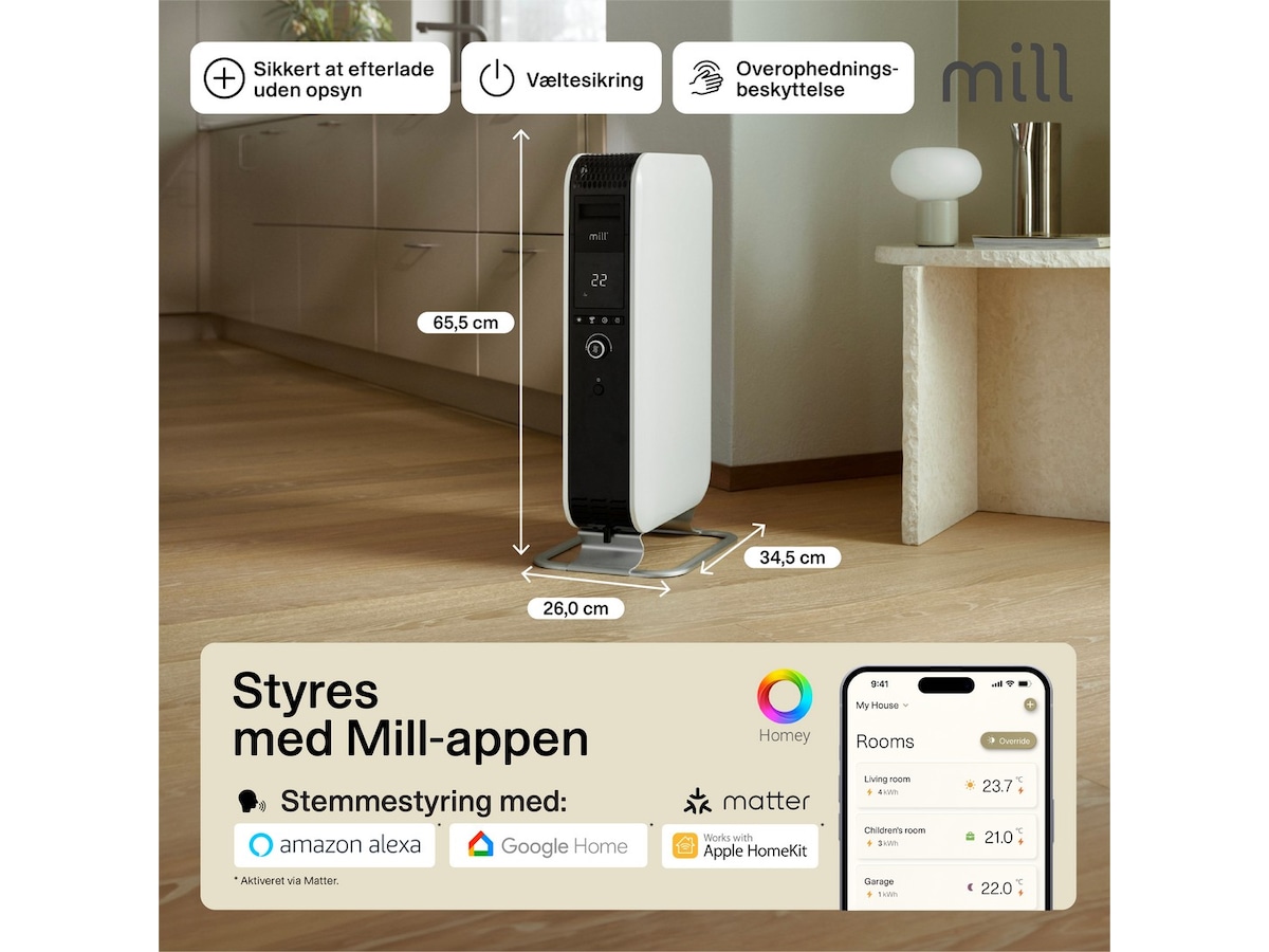 Mill Gentle Air WiFi olieovn 1500W (hvid) Radiatorer