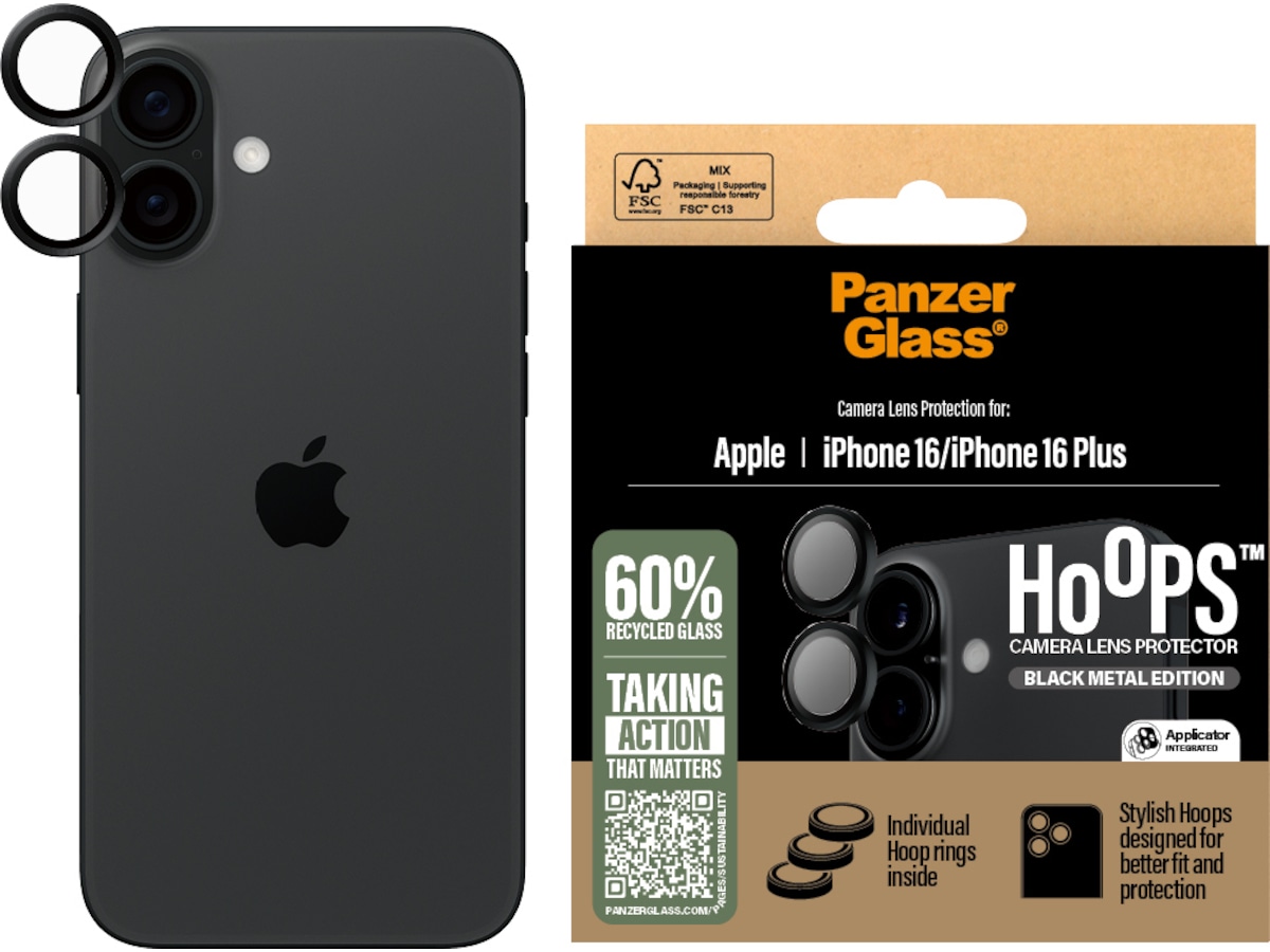 PanzerGlass iPhone 16 / 16 Plus Hoops Linsebeskytter Skærmbeskyttelse mobiltelefon