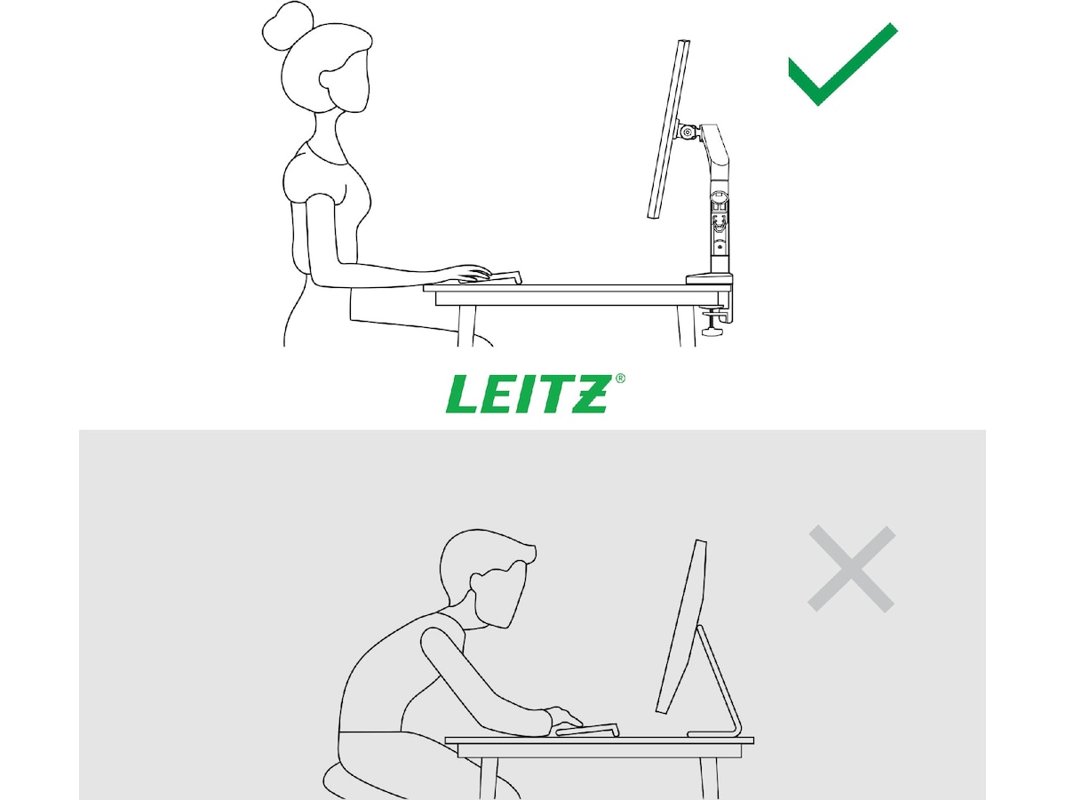 Leitz Ergo Monitor Arm Dual, pladsbesparende 17"-32" flad / buet skærm Væg ophæng