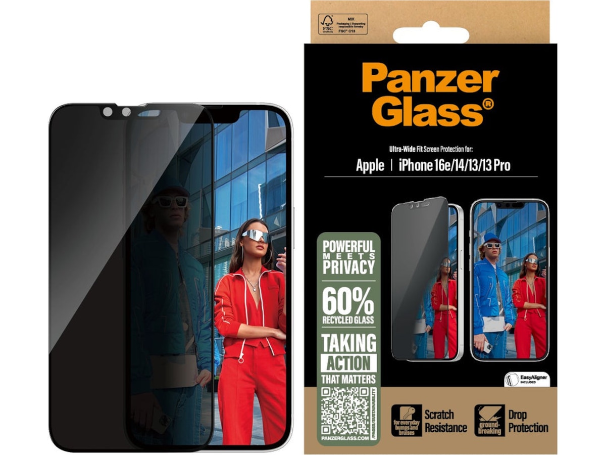 PanzerGlass iPhone 16e/14/13/13 Pro Privacy Skærmbeskytter Skærmbeskyttelse mobiltelefon