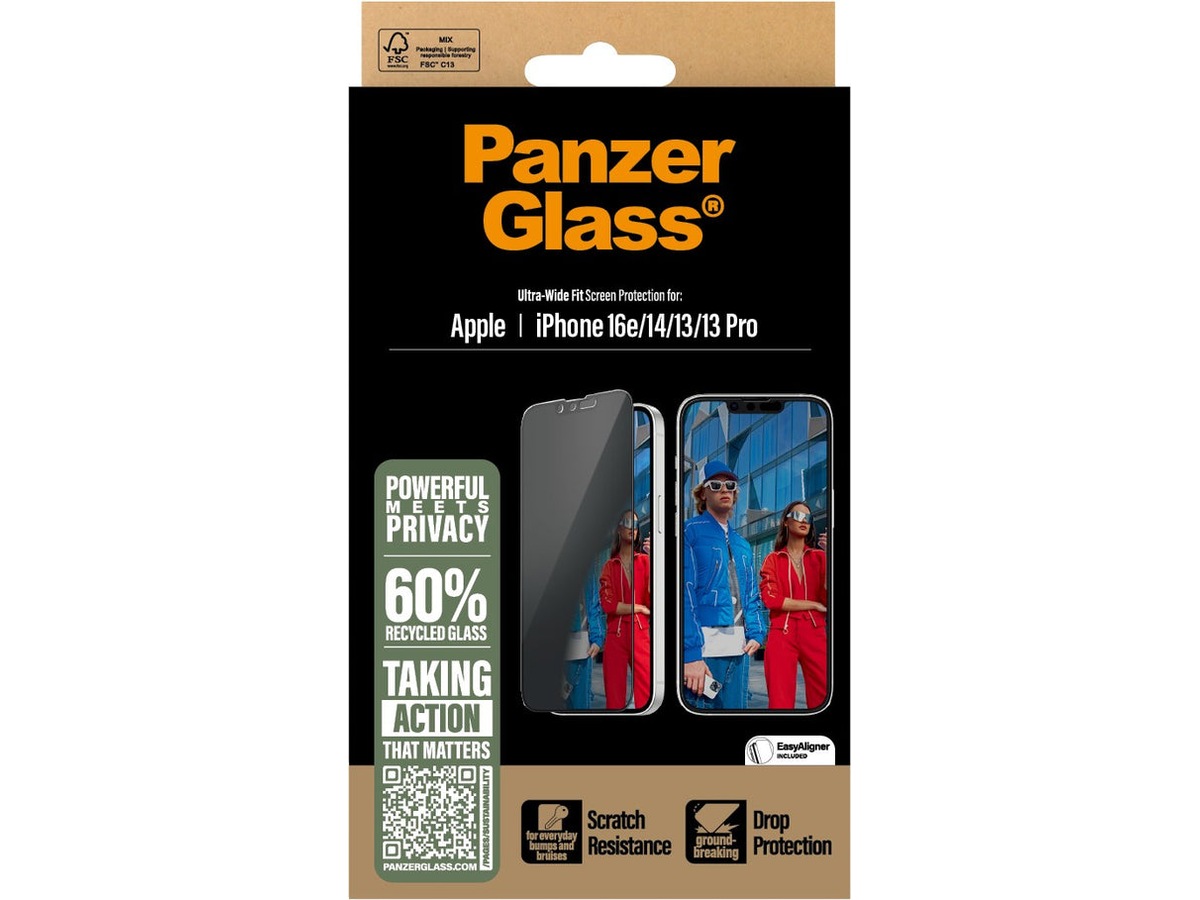 PanzerGlass iPhone 16e/14/13/13 Pro Privacy Skærmbeskytter Skærmbeskyttelse mobiltelefon