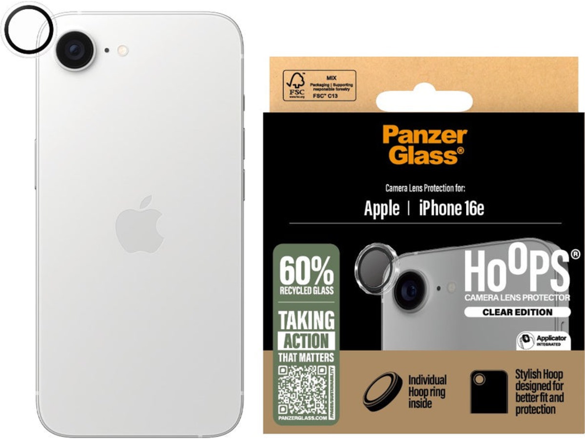 PanzerGlass iPhone 16e Hoops Linsebeskytter (gennemsigtig) Skærmbeskyttelse mobiltelefon