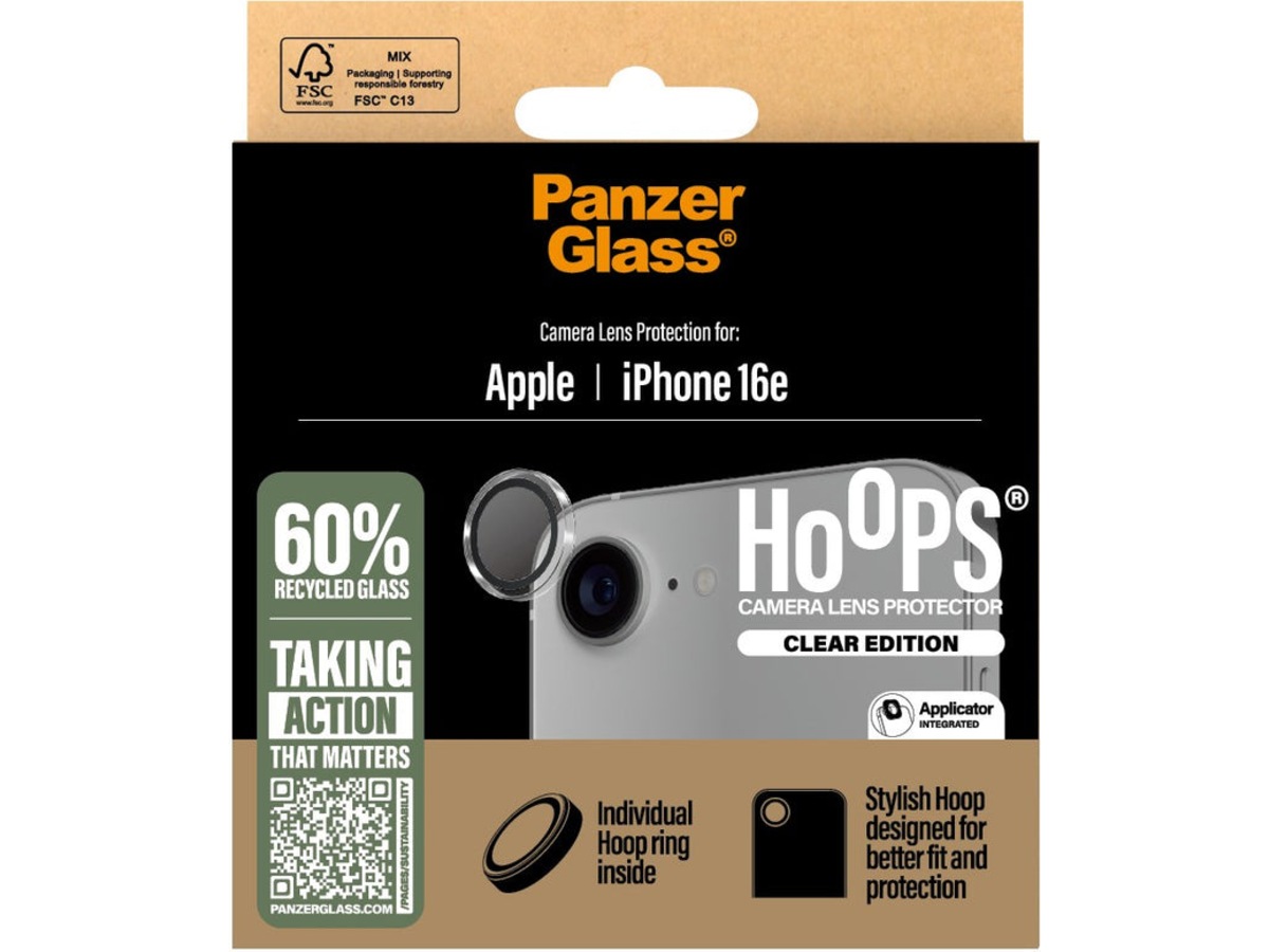 PanzerGlass iPhone 16e Hoops Linsebeskytter (gennemsigtig) Skærmbeskyttelse mobiltelefon
