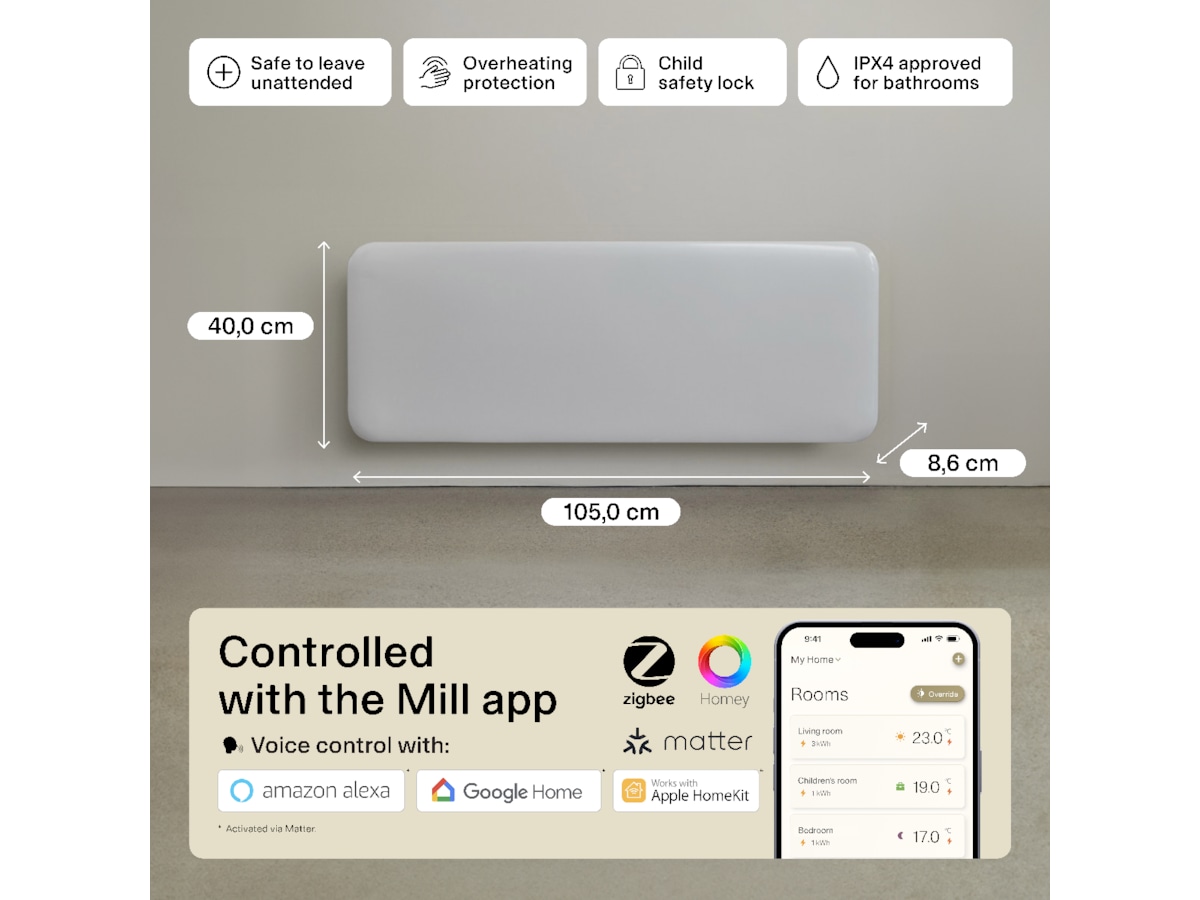 Mill Invisible Smart WiFi Gen 4 panelovn 1300W (hvid) Varmepaneler