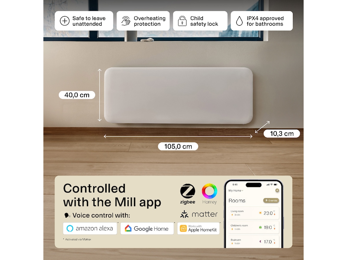 Mill Invisible Smart WiFi Gen 4 panelovn 2000W Varmepaneler