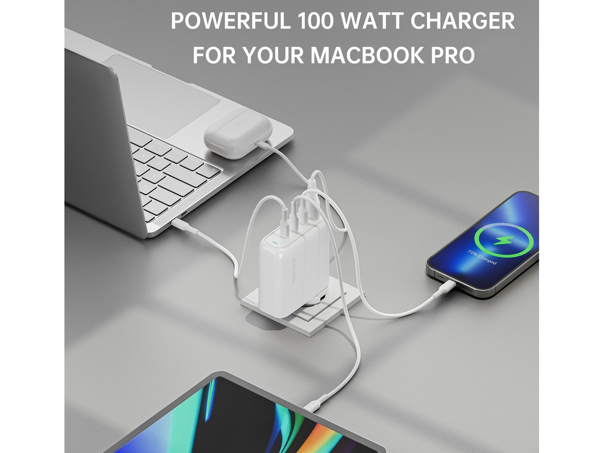 4smarts 100W GaN Flex Pro Travel Edition Laddare (vit) Batteri og lader