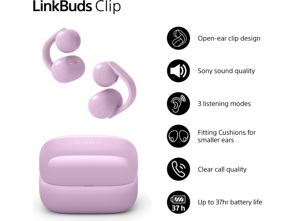 Sony LinkBuds Clip åbne øretelefoner (lavendel) Høretelefoner