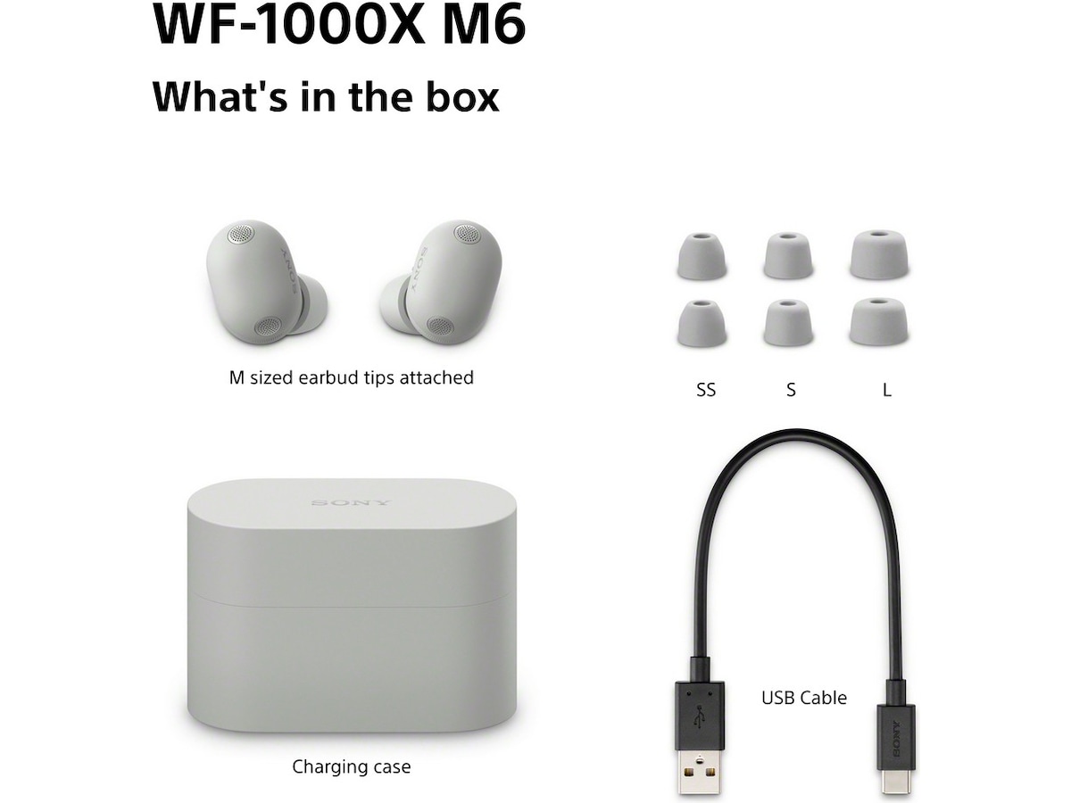 Sony WF-1000XM6 trådløse øretelefoner med støjdæmpning (Platinum Silver) In-ear høretelefoner