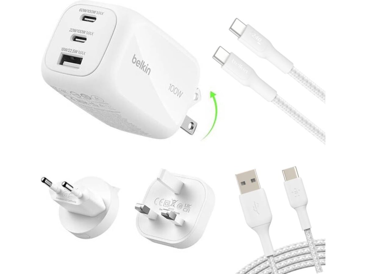 Belkin BoostCharge Pro GaN 100W væglader + rejseadapter Mobilopladere