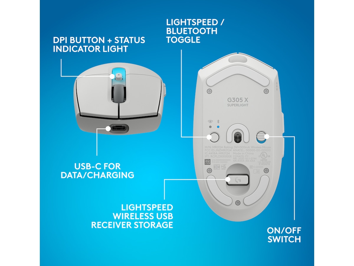 Logitech G305 X SUPERLIGHT Trådløs Spillemus (hvid) Gamingmus