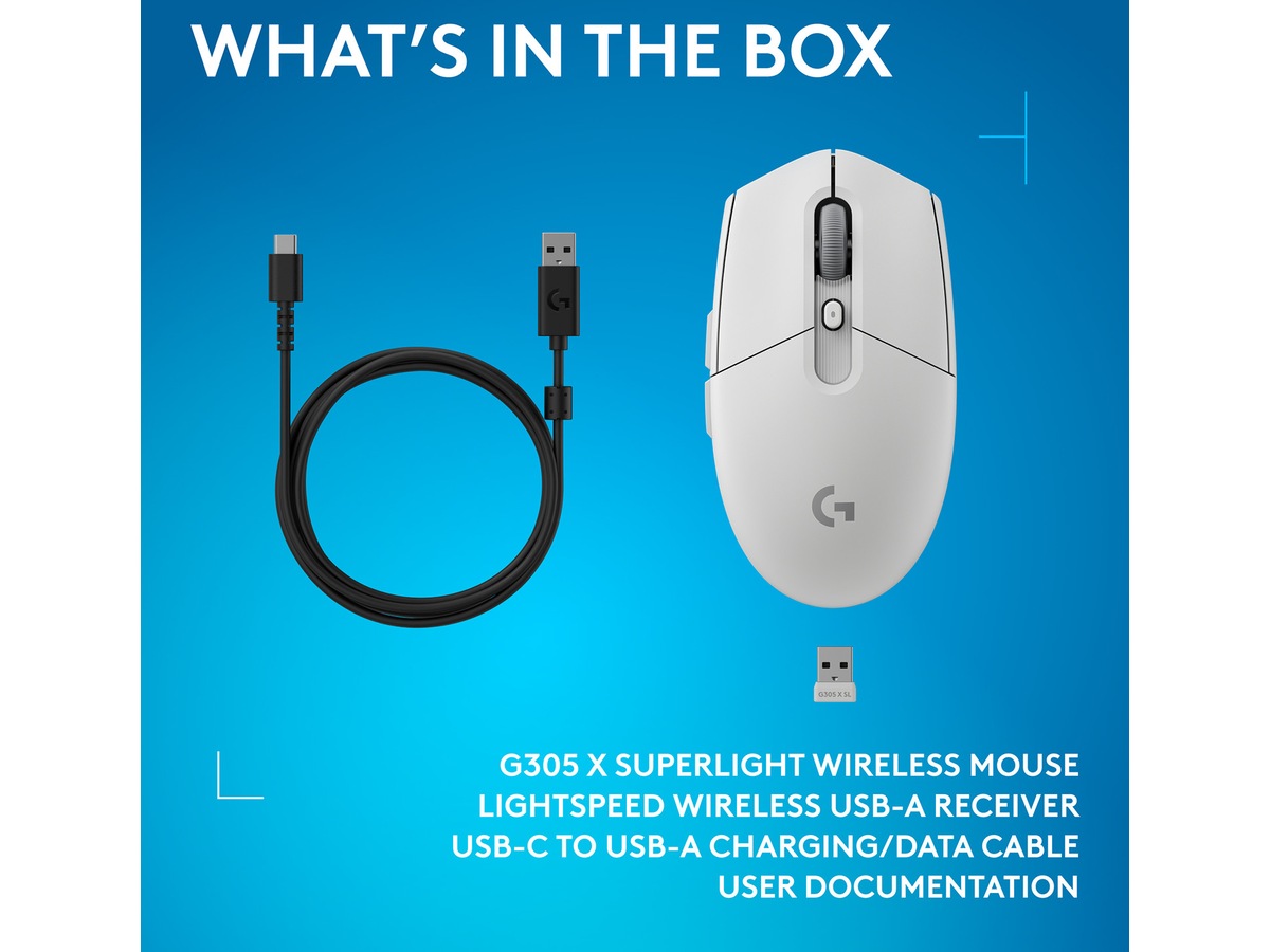 Logitech G305 X SUPERLIGHT Trådløs Spillemus (hvid) Gamingmus