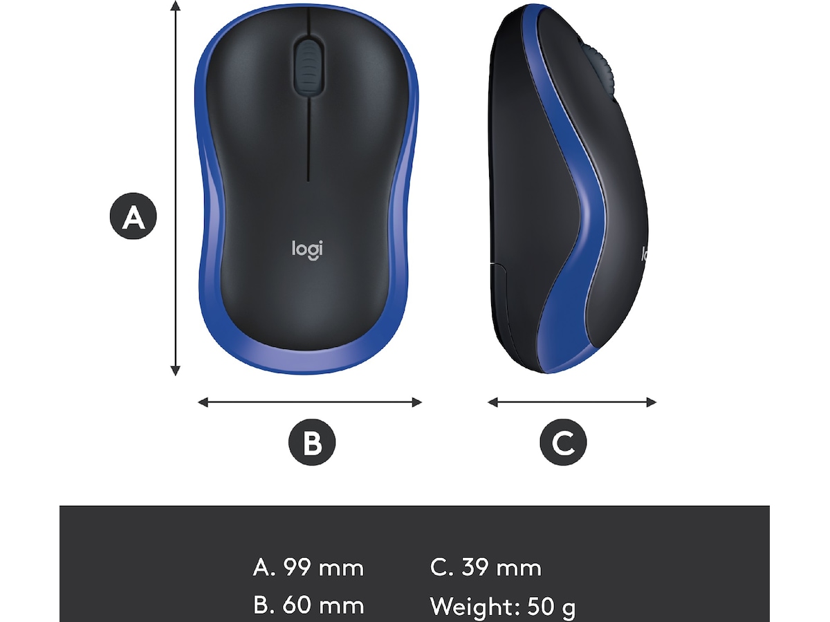 Logitech M185 Trådløs Mus Blå Mus
