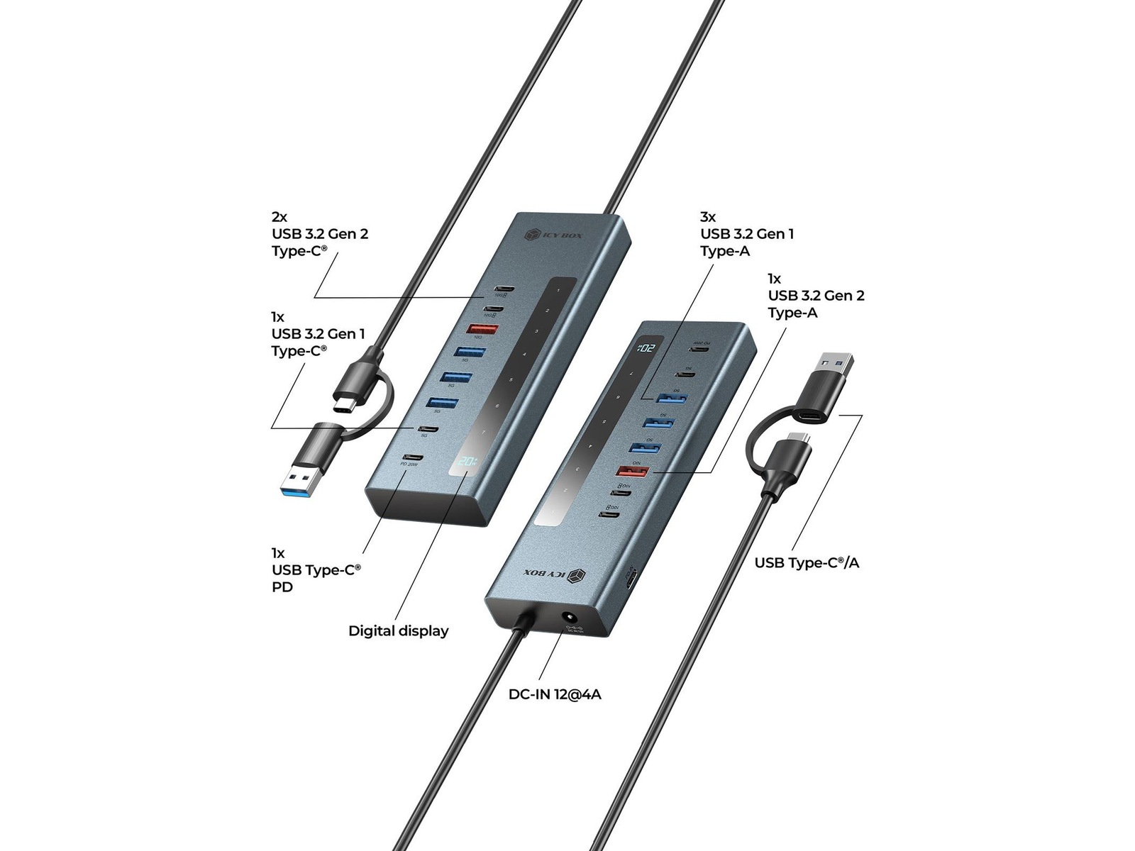 ICY BOX 9-i-1 HUB Dockingstation og USB-hub