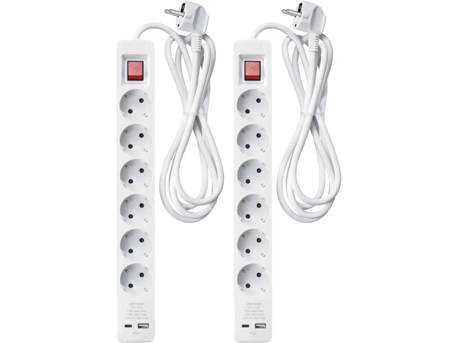 Andersson PWS-C2000 6-vejs stikdåse 3 m 2-pak Forlængerkabel & strømskinne