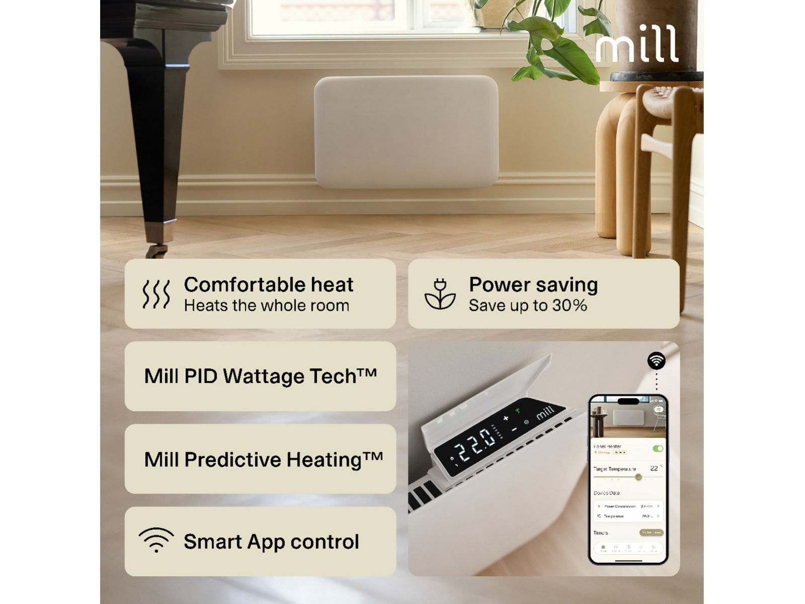 Mill Invisible Smart WiFi Gen 4 panelradiator 700W 2-pack (vit) Varmepaneler
