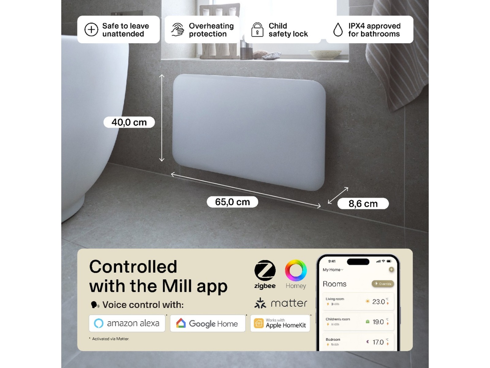 Mill Invisible Smart WiFi Gen 4 panelradiator 700W 2-pack (vit) Varmepaneler