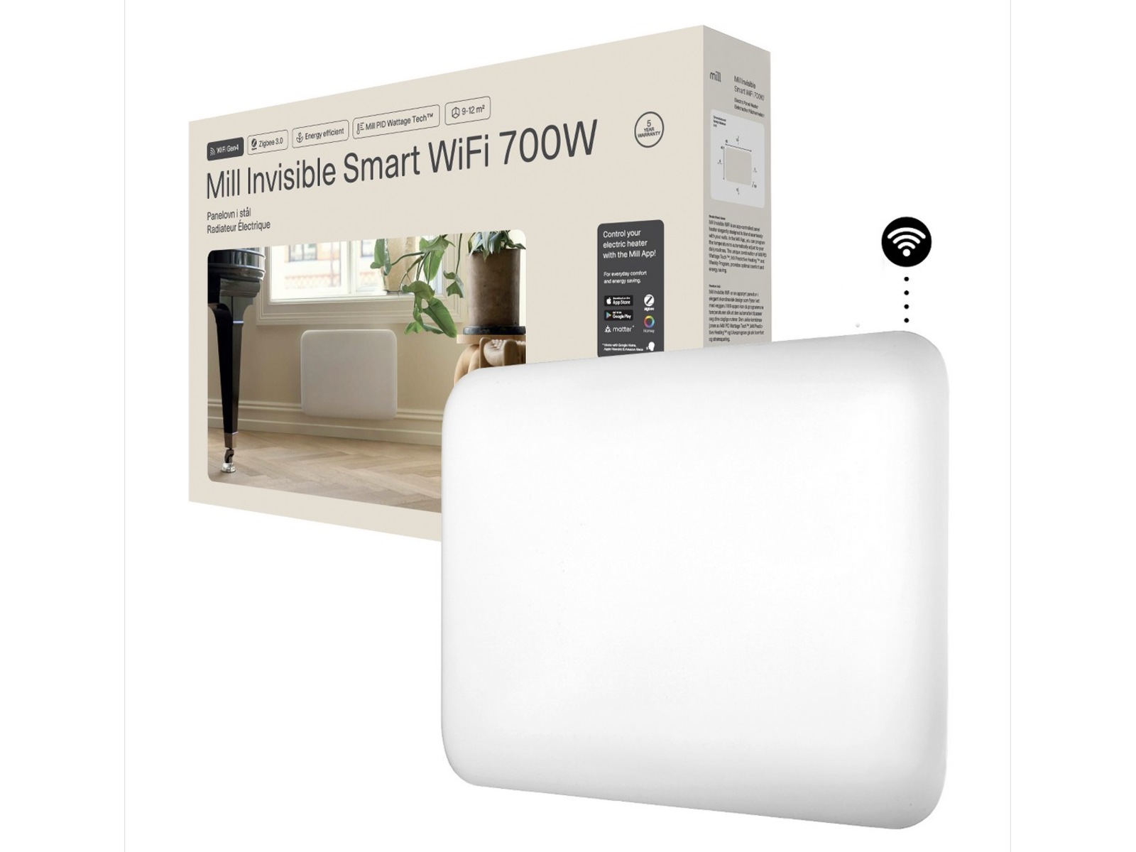 Mill Invisible Smart WiFi Gen 4 panelradiator 700W 2-pack (vit) Varmepaneler