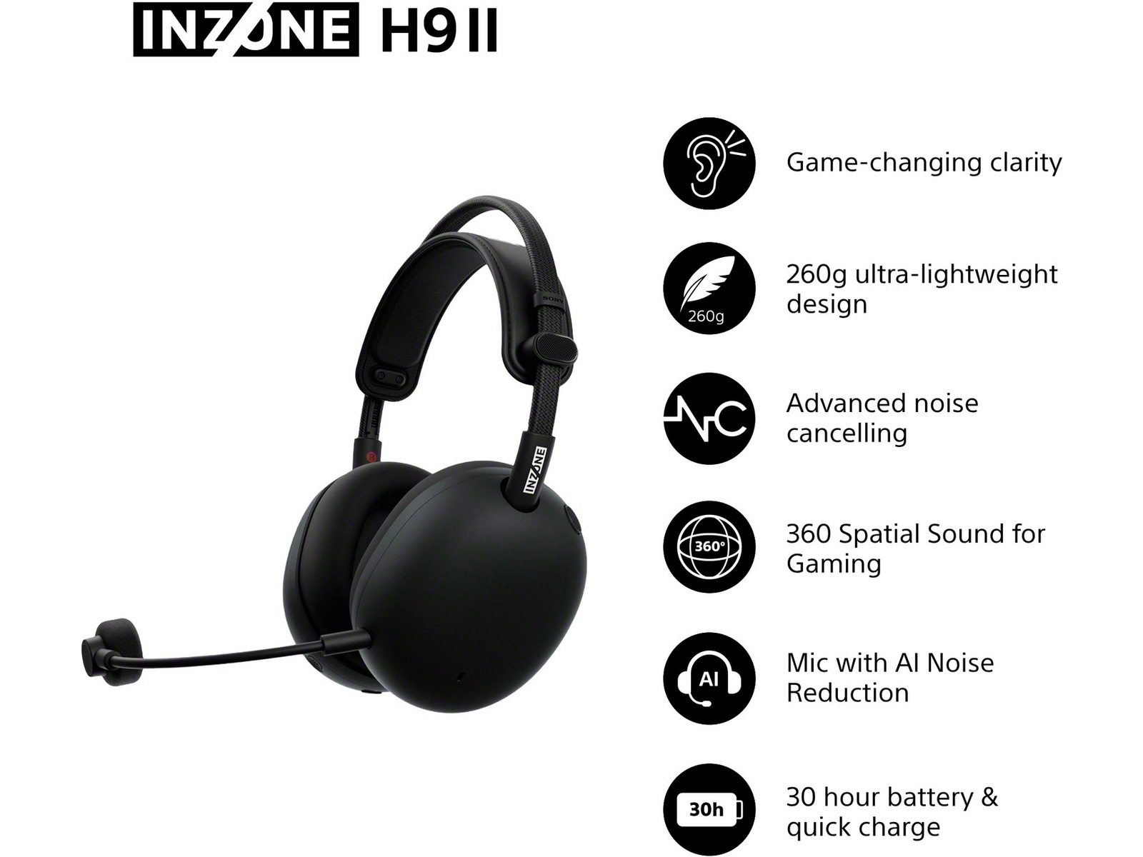 Sony INZONE H9 II Trådlöst Brusreducerande Headset (svart) Gamingheadset