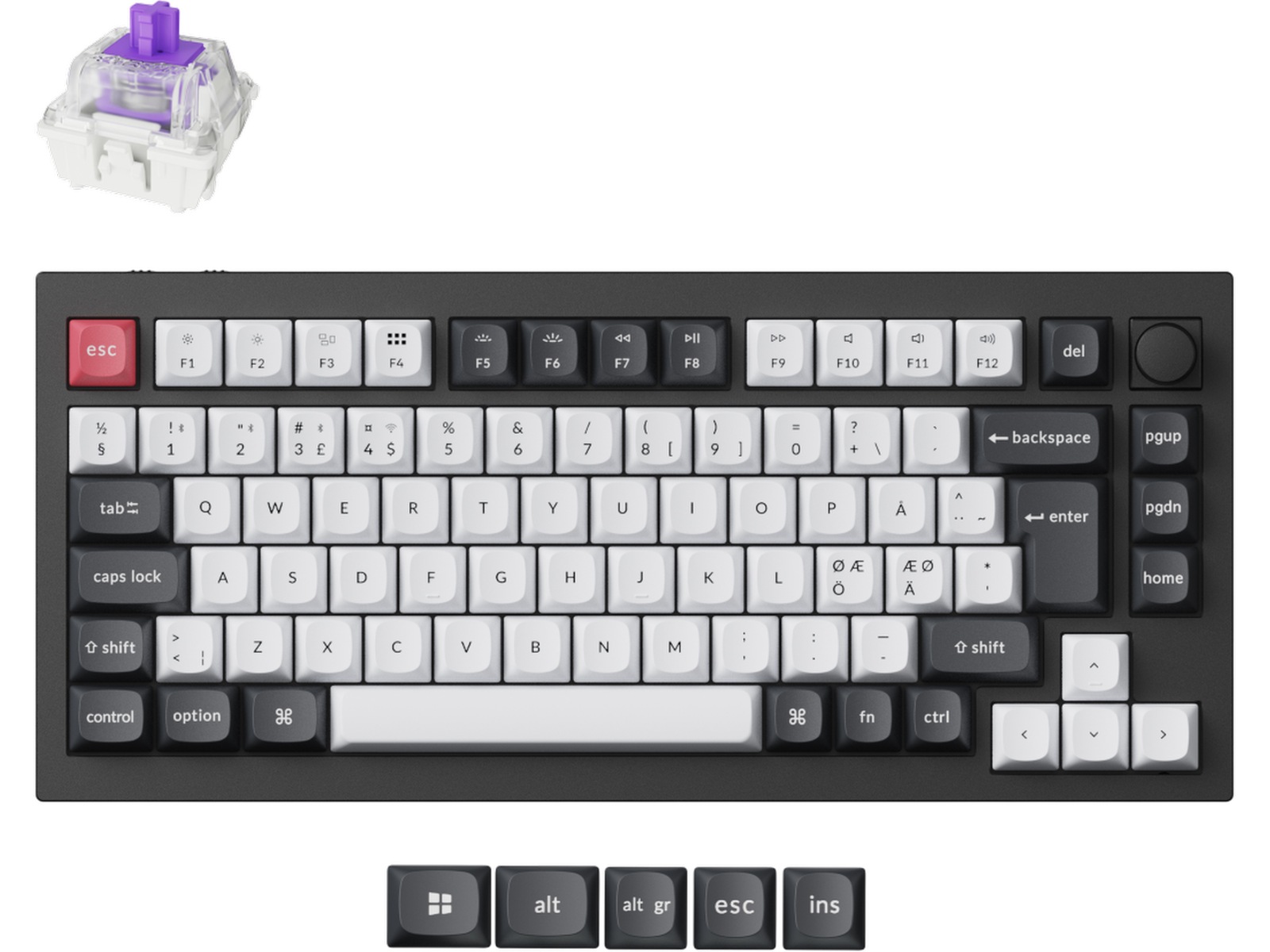 Keychron Q1 HE 75% QMK trådløst gamingtastatur (sort) Gamingkeyboard