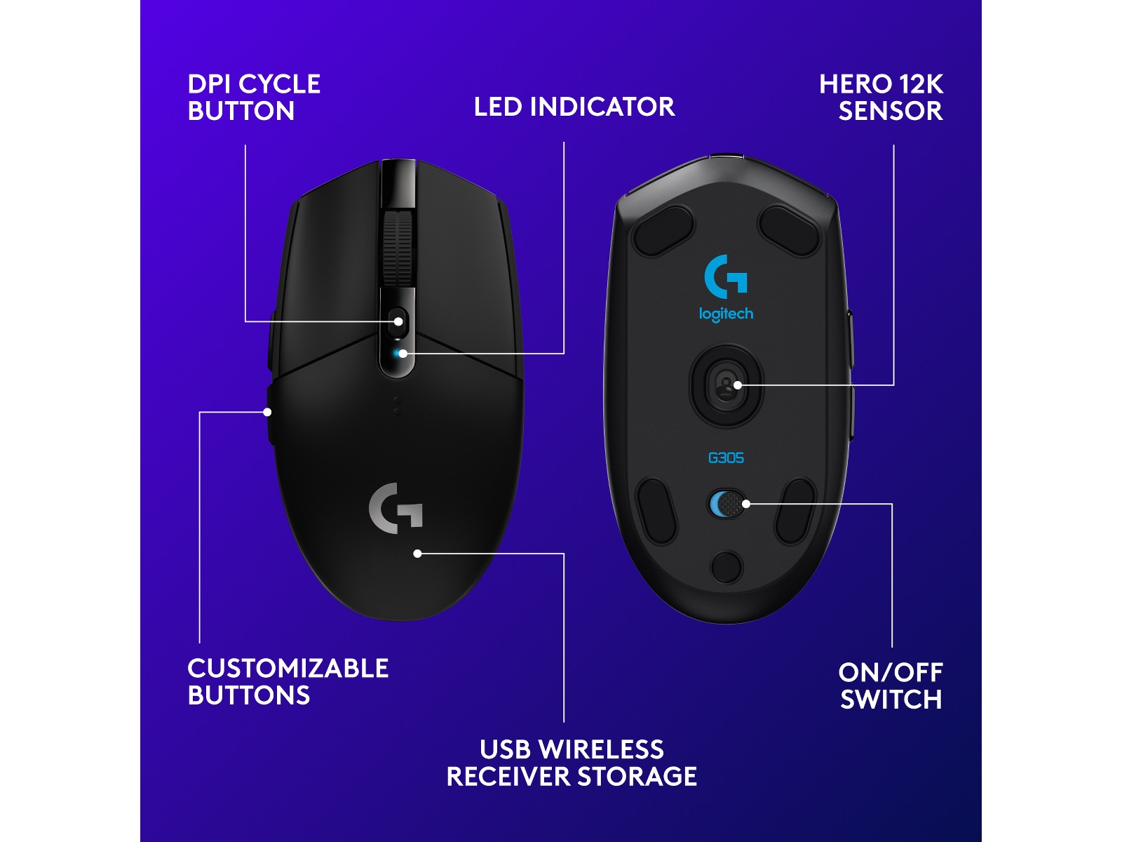 Logitech G305 Lightspeed Trådløs Gamingmus (sort) Gamingmus