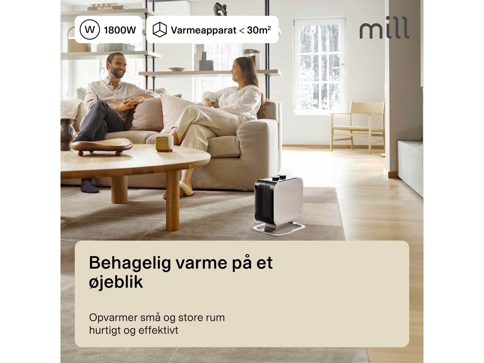 Mill Compact blæserovn 1800W med fod (hvid) Ventilatorer og varmluftovne