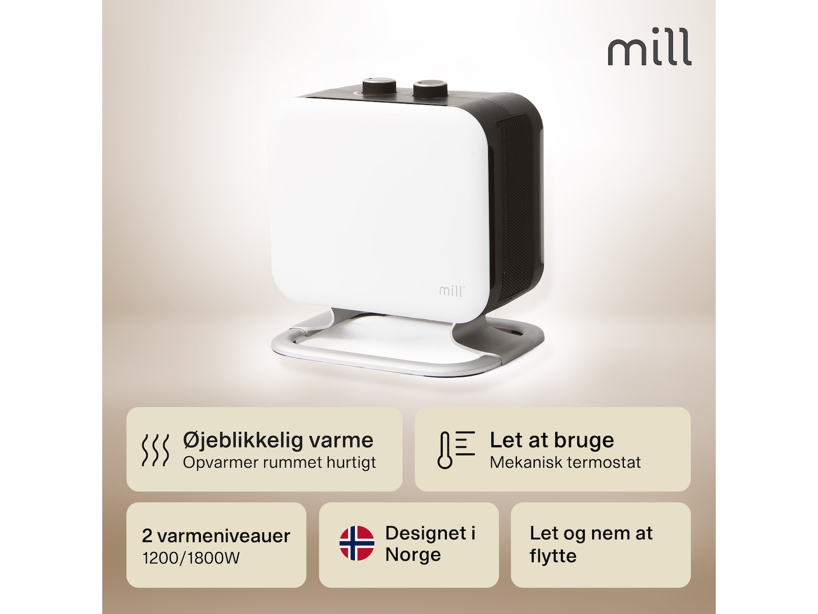 Mill Compact blæserovn 1800W med fod (hvid) Ventilatorer og varmluftovne