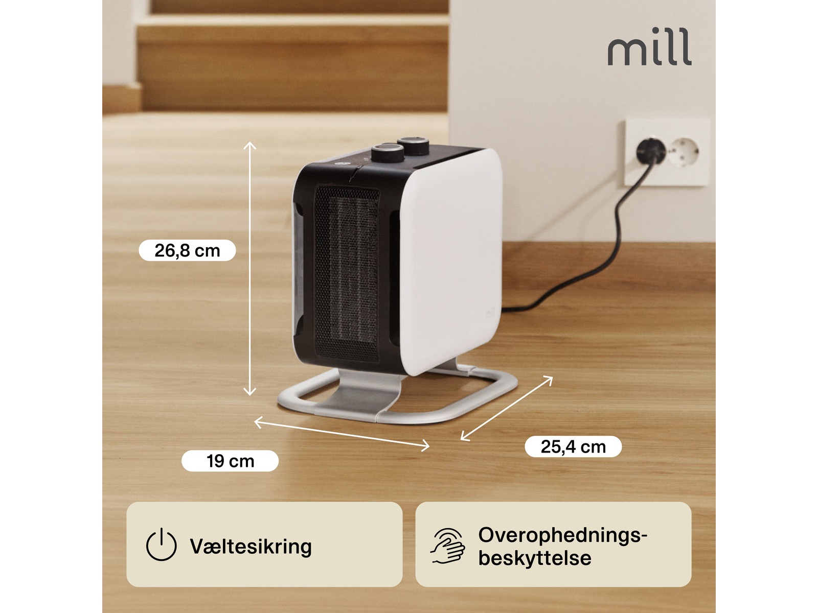 Mill Compact blæserovn 1800W med fod (hvid) Ventilatorer og varmluftovne