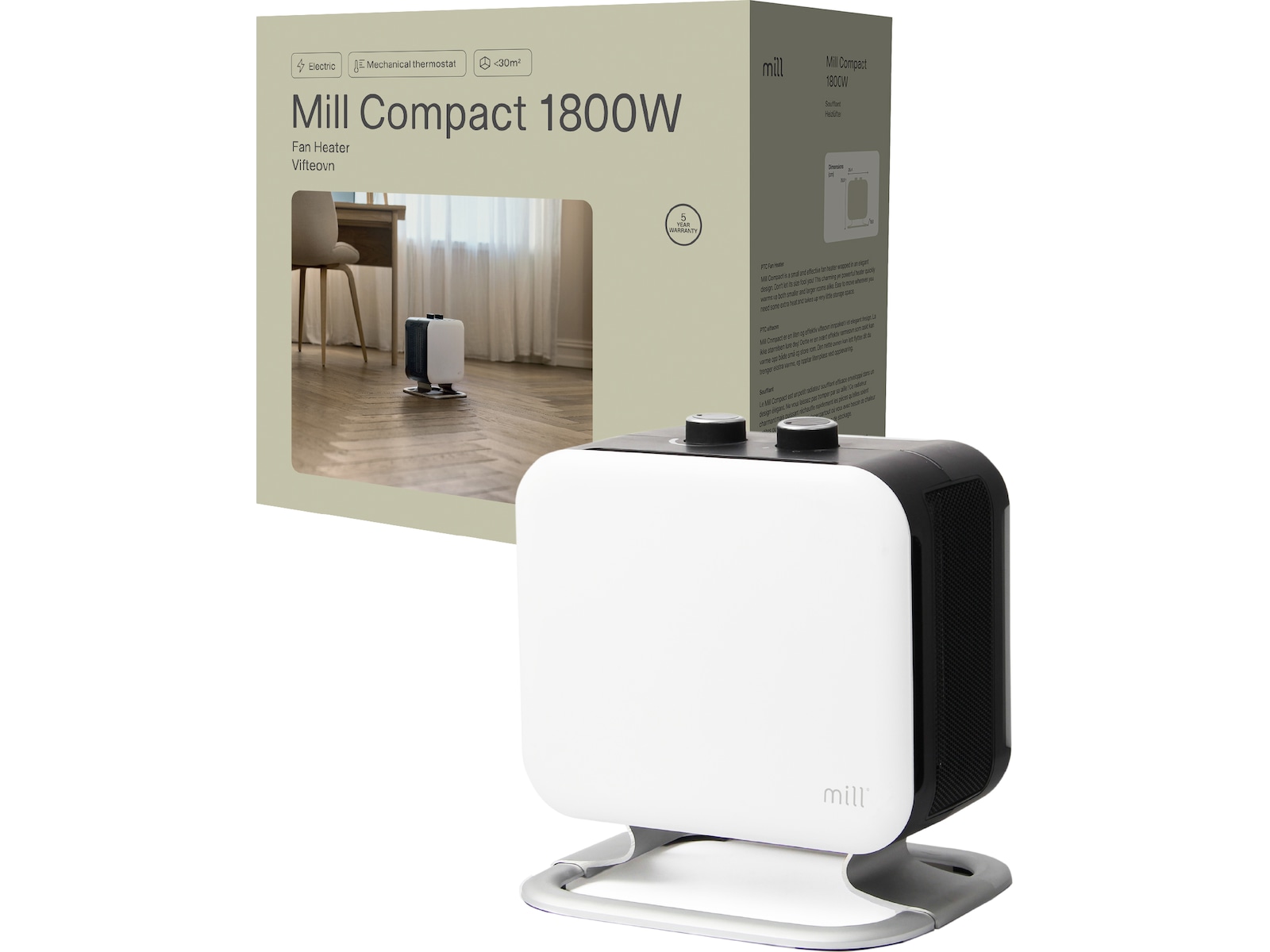 Mill Compact blæserovn 1800W med fod (hvid) Ventilatorer og varmluftovne