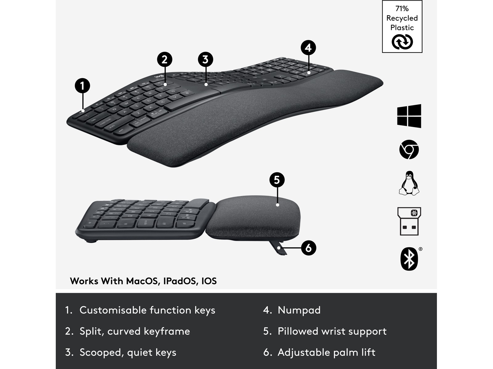 Logitech ERGO K860 Trådlös Tastatur Keyboards