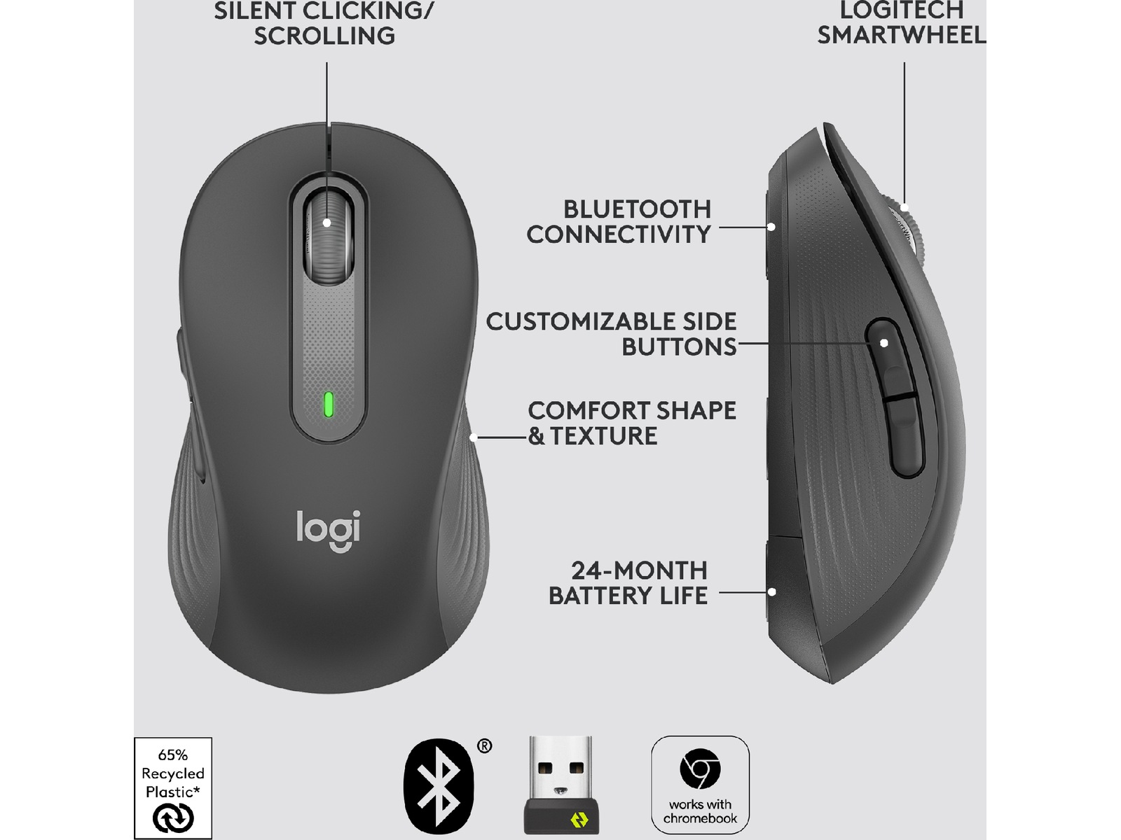 Logitech Signature M650 Large  trådløs mus grafitgrå Mus