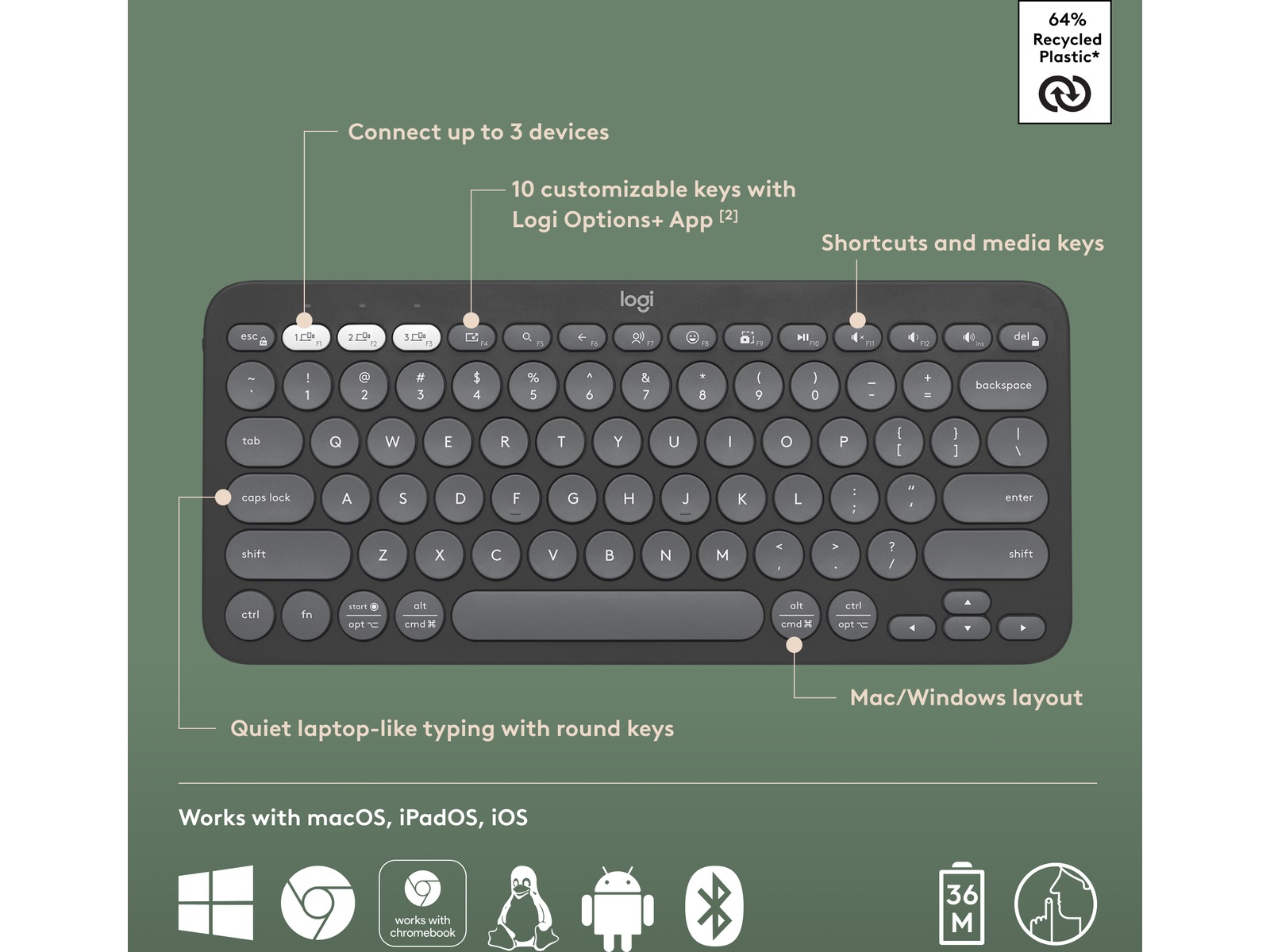 Pebble Keys 2 K380s (sort) Keyboards