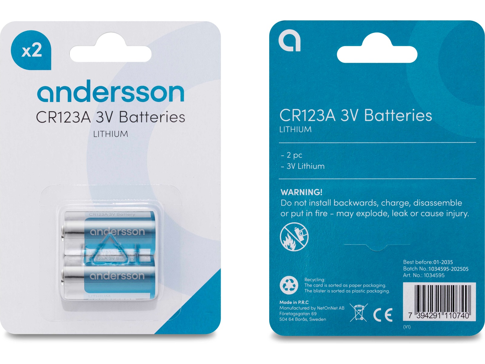Andersson CR123A lithium-batteri 2-pak Generelle batterier