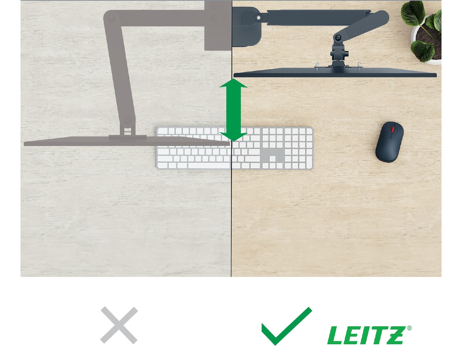 Leitz Ergo Monitor Arm Single, pladsbesparende, 17-32" flad/buet skærm Væg ophæng