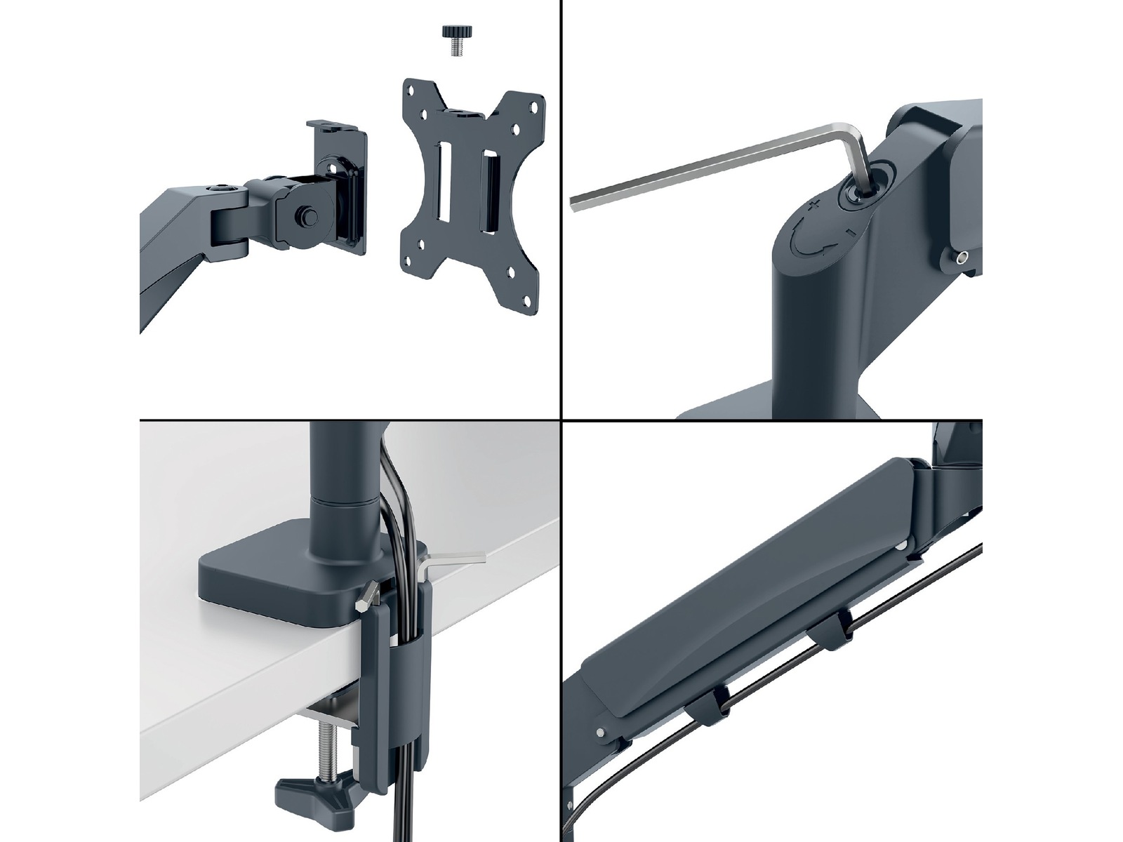 Leitz Ergo Monitor Arm Dual, pladsbesparende 17"-32" flad / buet skærm Væg ophæng