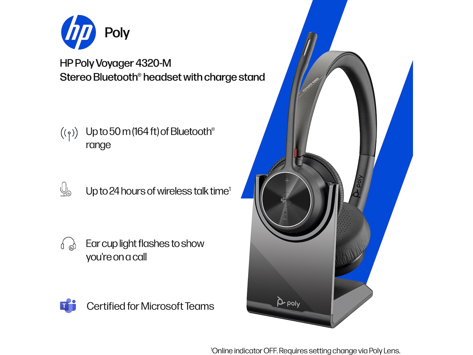 Poly Voyager 4320-M MS USB-C headset med opladningsstander Trådløst headset