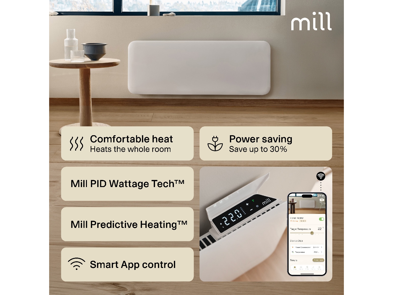 Mill Invisible Smart WiFi Gen 4 panelovn 2000W Varmepaneler