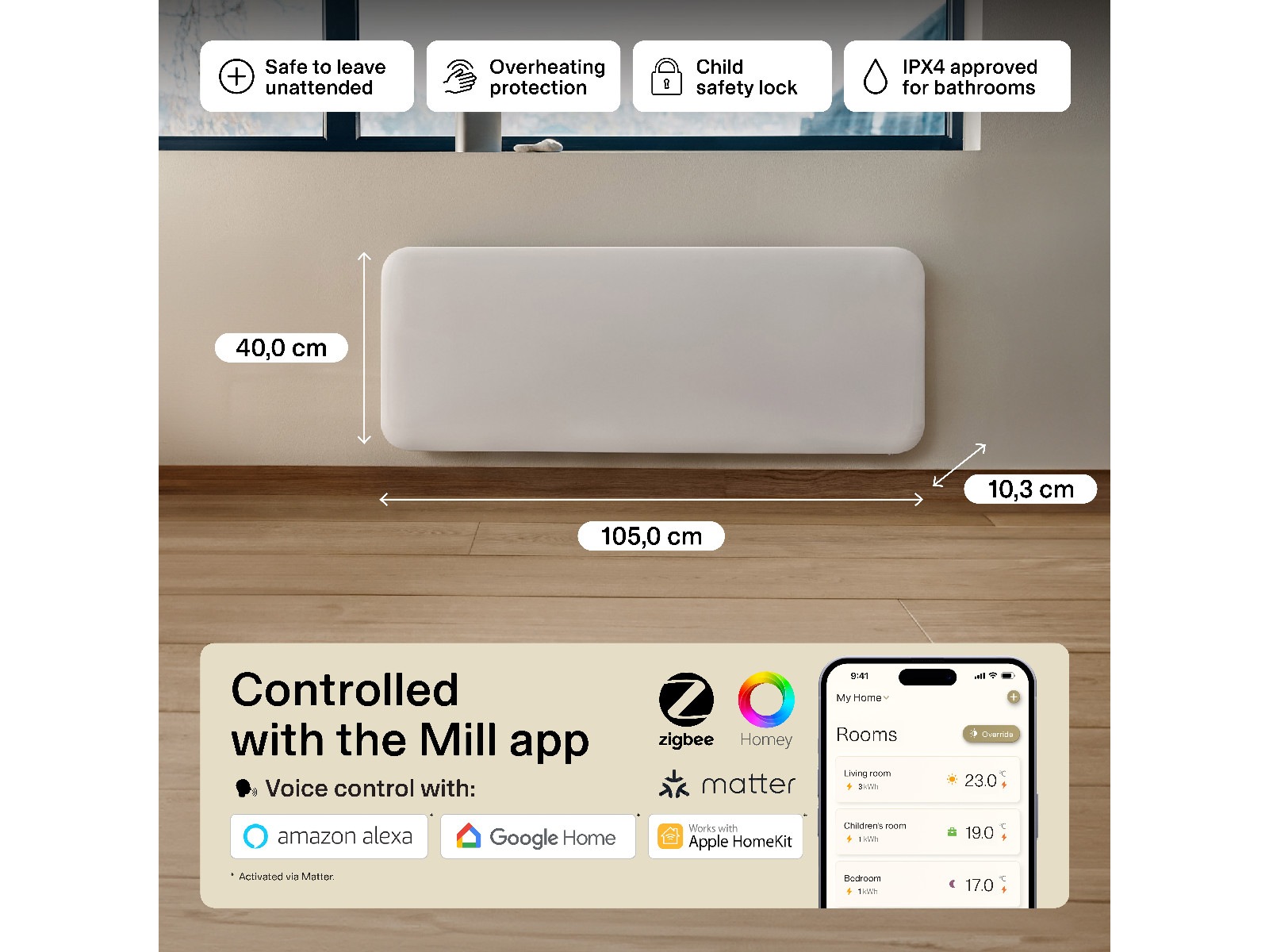 Mill Invisible Smart WiFi Gen 4 panelovn 2000W Varmepaneler