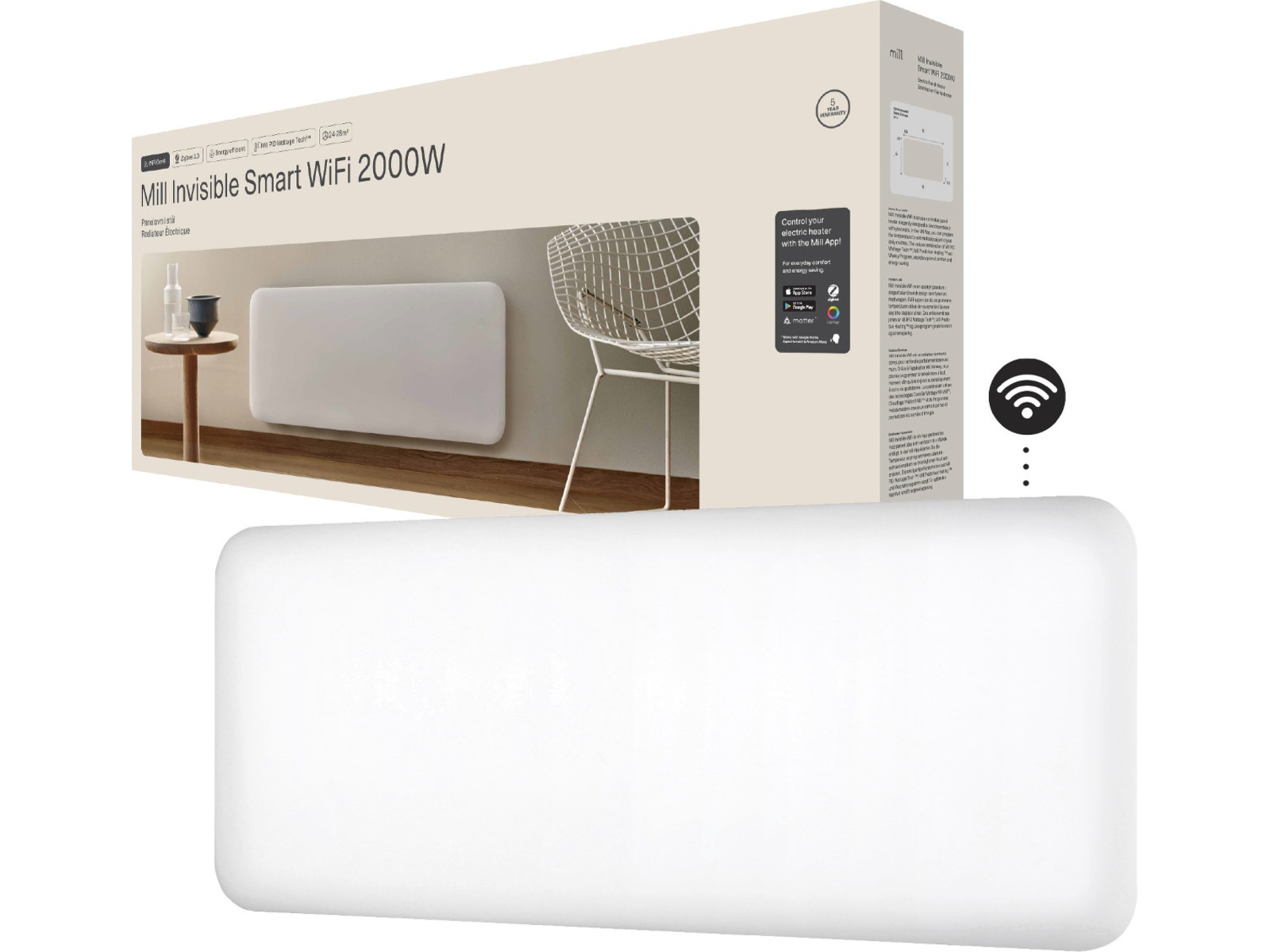 Mill Invisible Smart WiFi Gen 4 panelovn 2000W Varmepaneler