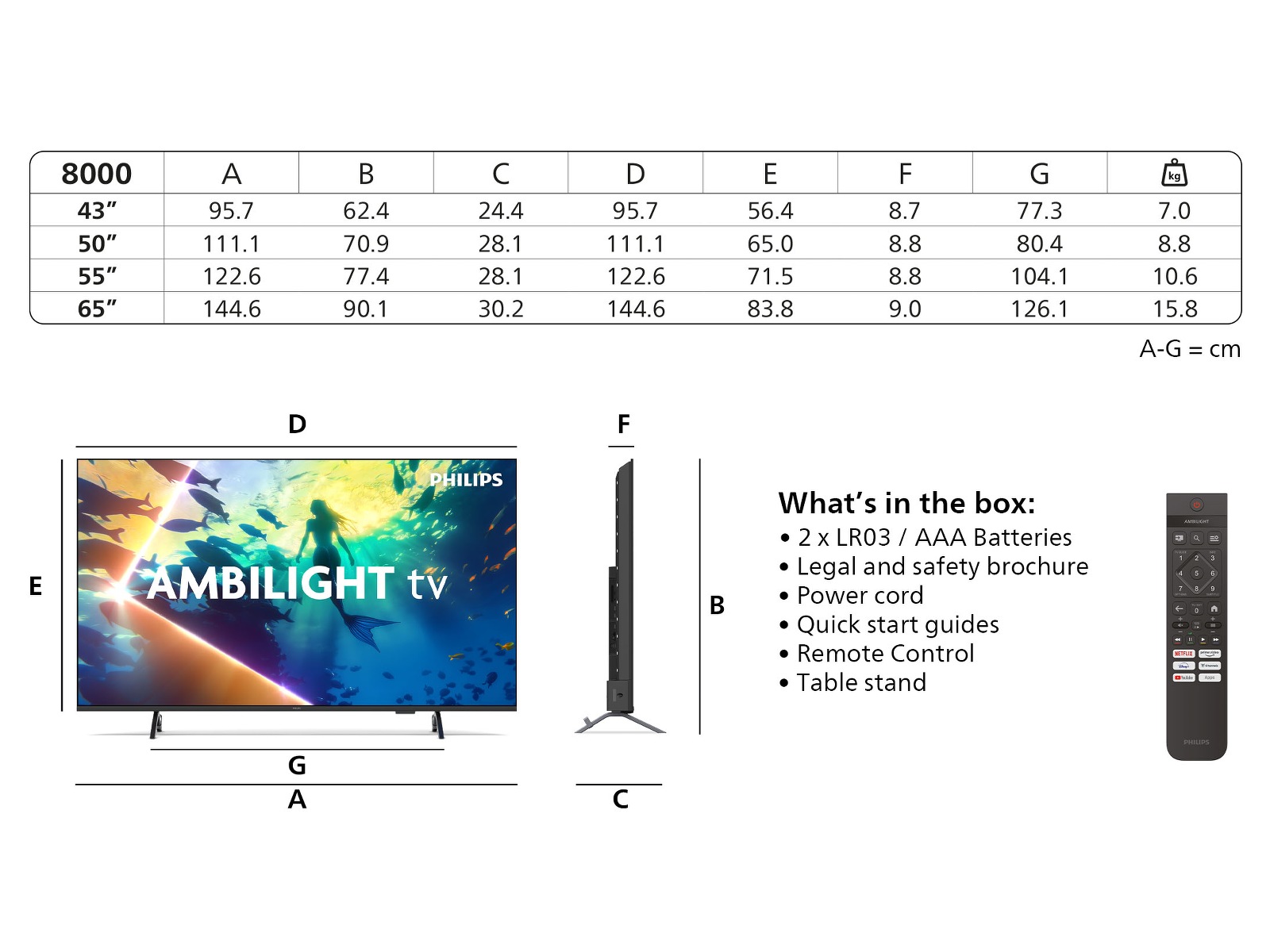 Philips 65" PUS8000/12 4K LED Smart Ambilight TV (2025) 60 - 69 tommer TV