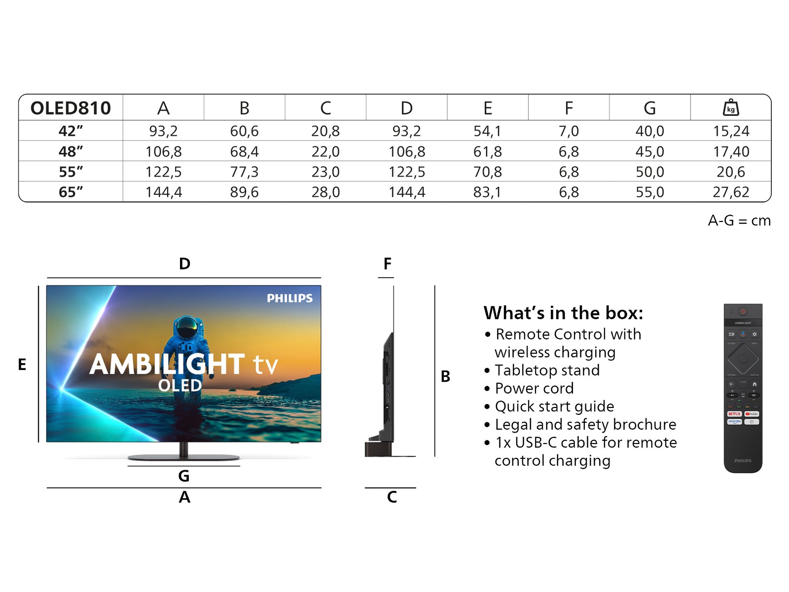 Philips 55" OLED810/12 OLED Smart Ambilight AI TV (2025) 50 - 59 tommer TV